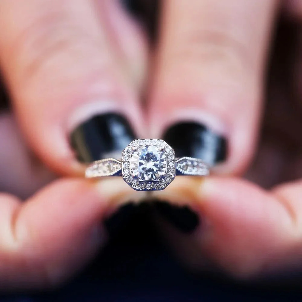 💍 Dainty Diamond Flower Full Carved Silver Vintage Rings for Women, EVGG1593